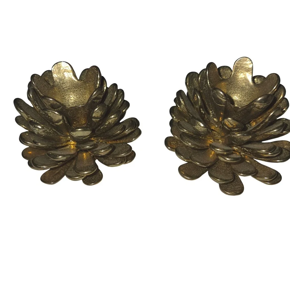 Vintage Heavy Brass Pinecone Candle Holders Vintage Made in Taiwan Set of 2
